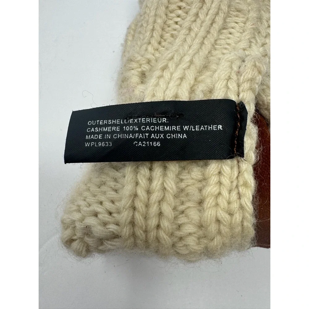 Grandoe Cashmere Cable Knit Leather Palm Gloves Cream Brown SM WPL9633